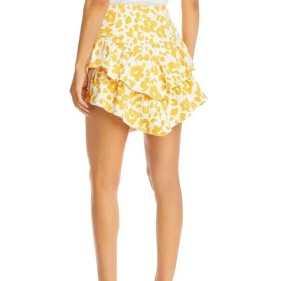 MOTHER The Ruffle Leopard Print Mini Denim Skirt Yellow Size 29 NEW $198 [jb] - Picture 4 of 11